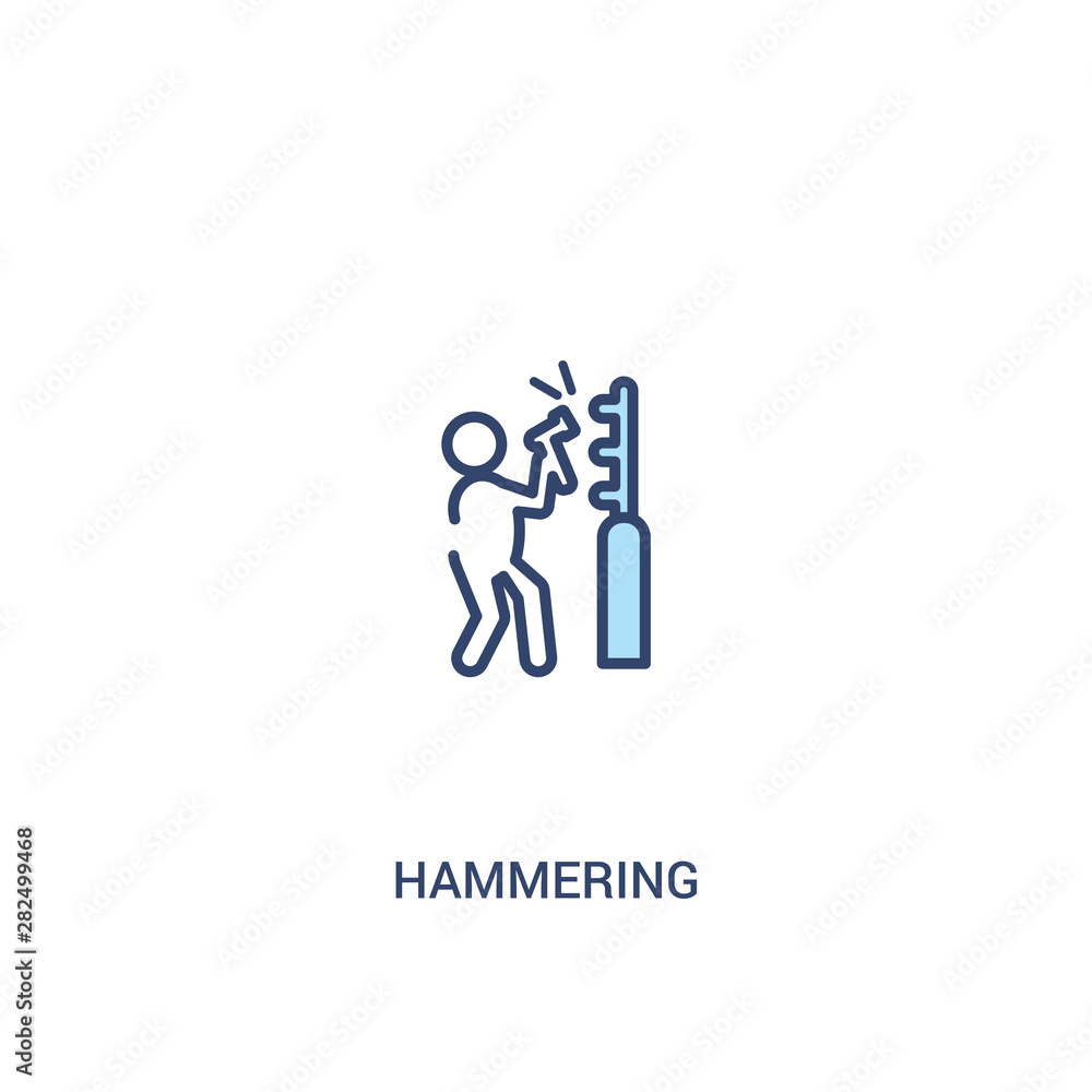 Poster hammering concept 2 colored icon. simple line element illustration. outline blue hammering symbol. c