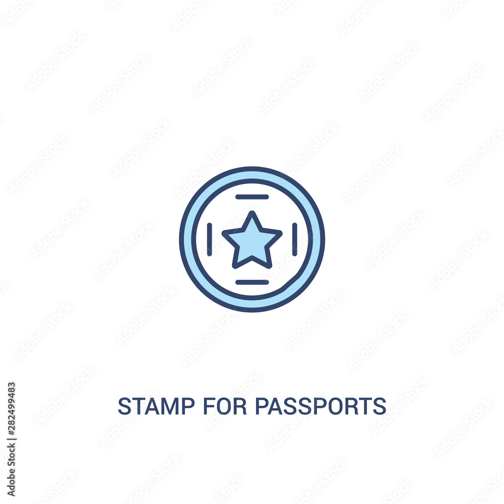 Poster stamp for passports concept 2 colored icon. simple line element illustration. outline blue stamp for