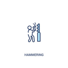hammering concept 2 colored icon. simple line element illustration. outline blue hammering symbol. can be used for web and mobile ui/ux.