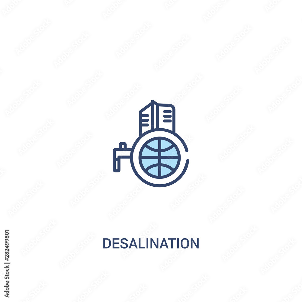 Poster desalination concept 2 colored icon. simple line element illustration. outline blue desalination sym