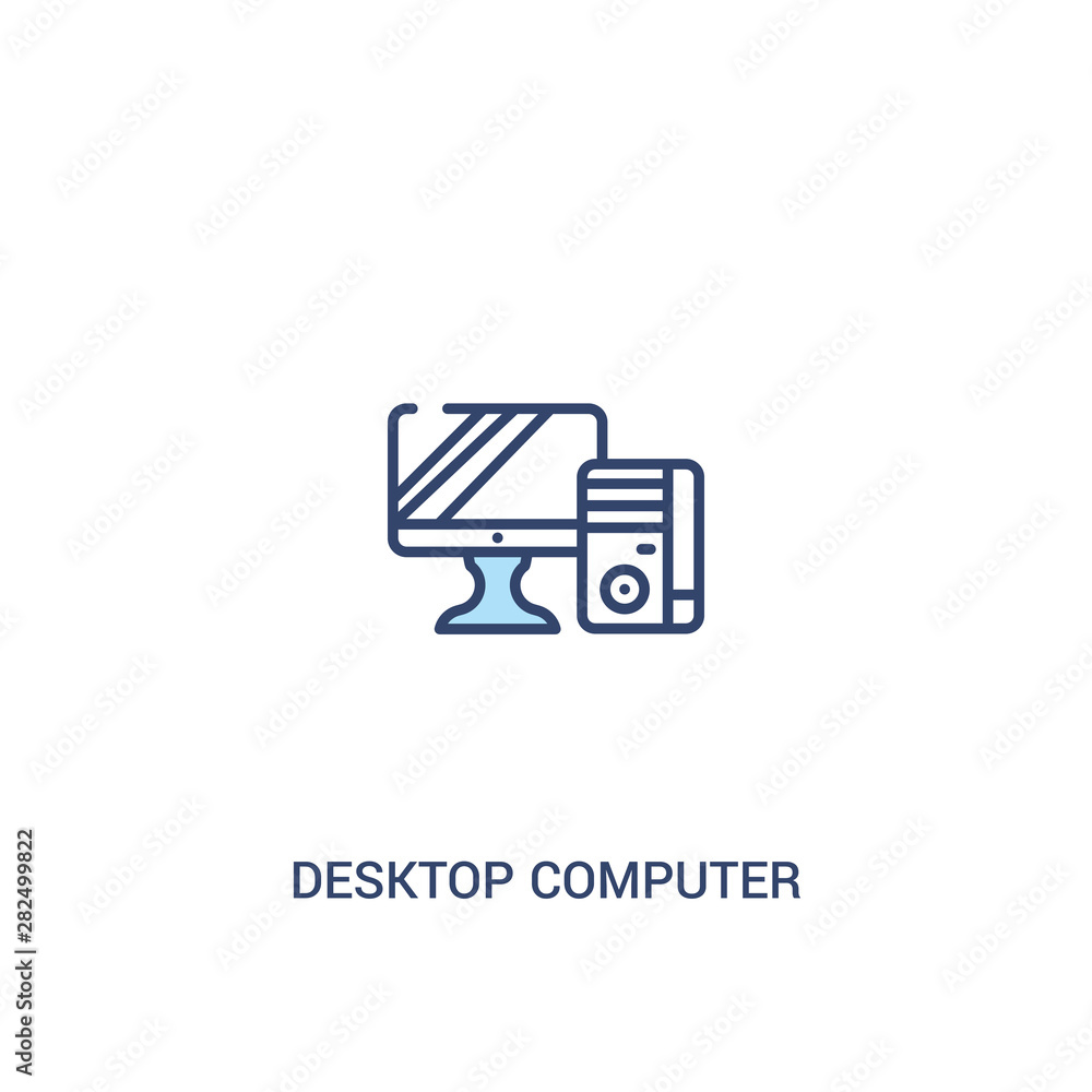 Poster desktop computer concept 2 colored icon. simple line element illustration. outline blue desktop comp