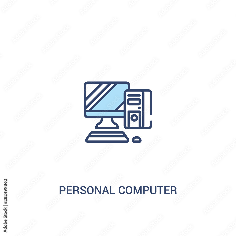 Poster personal computer concept 2 colored icon. simple line element illustration. outline blue personal co