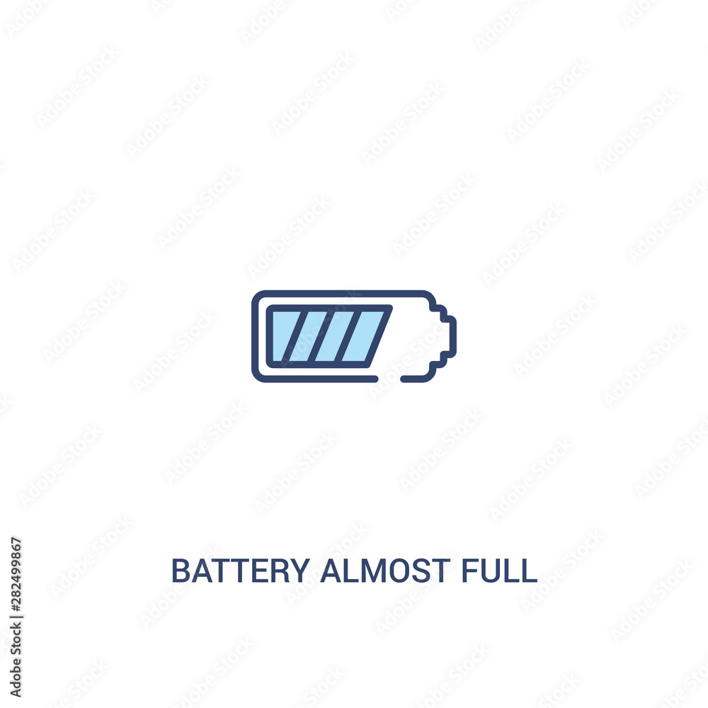 Poster battery almost full concept 2 colored icon. simple line element illustration. outline blue battery a