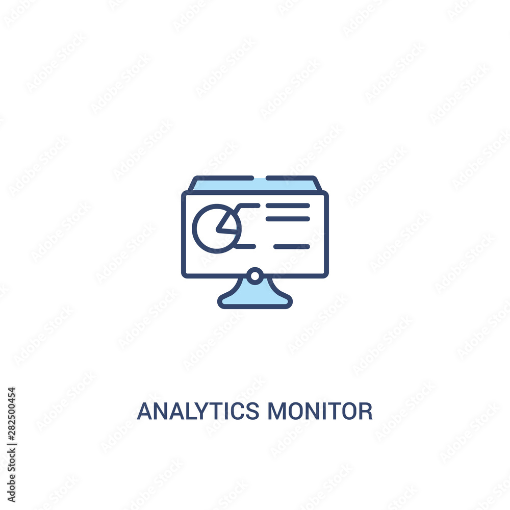 Poster analytics monitor concept 2 colored icon. simple line element illustration. outline blue analytics m