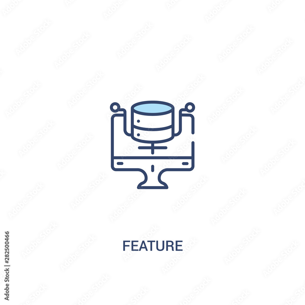 Poster feature concept 2 colored icon. simple line element illustration. outline blue feature symbol. can b