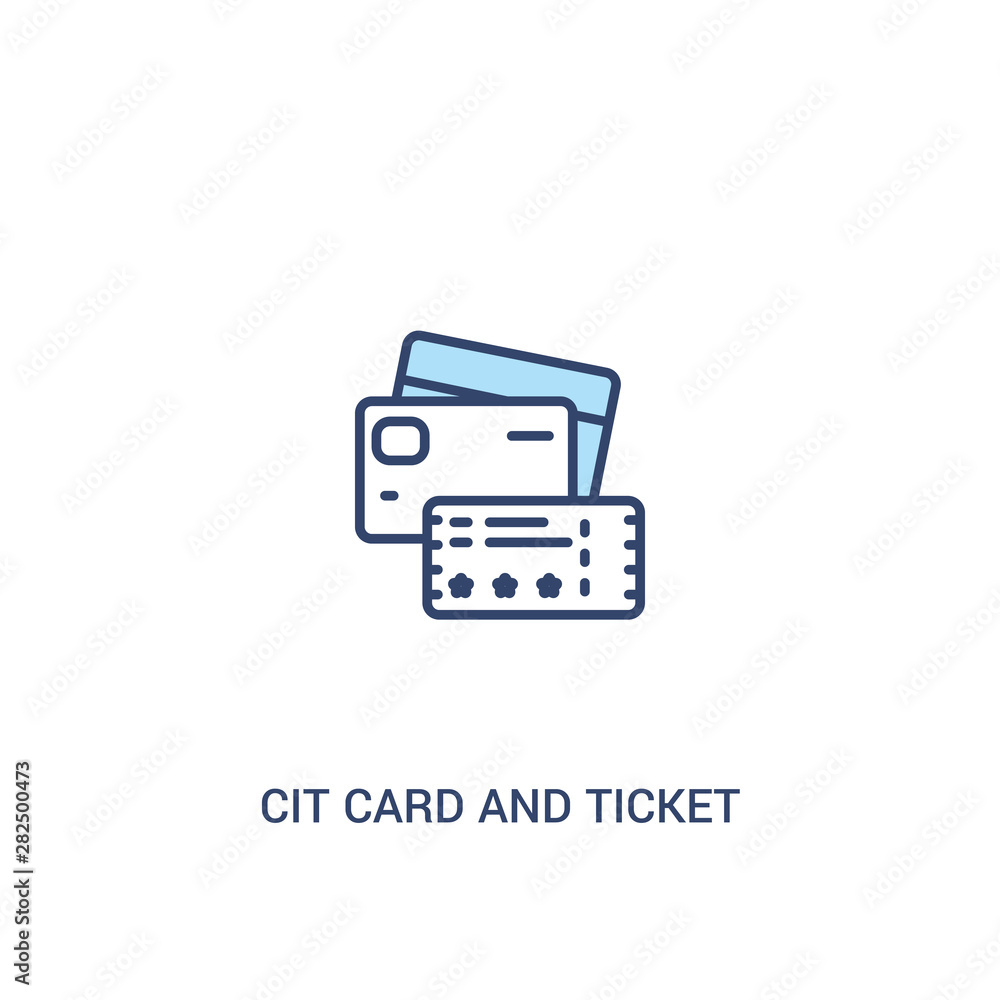 Poster cit card and ticket concept 2 colored icon. simple line element illustration. outline blue cit card 
