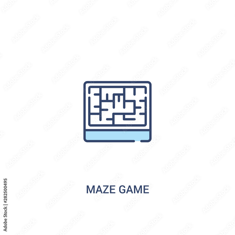 Poster maze game concept 2 colored icon. simple line element illustration. outline blue maze game symbol. c