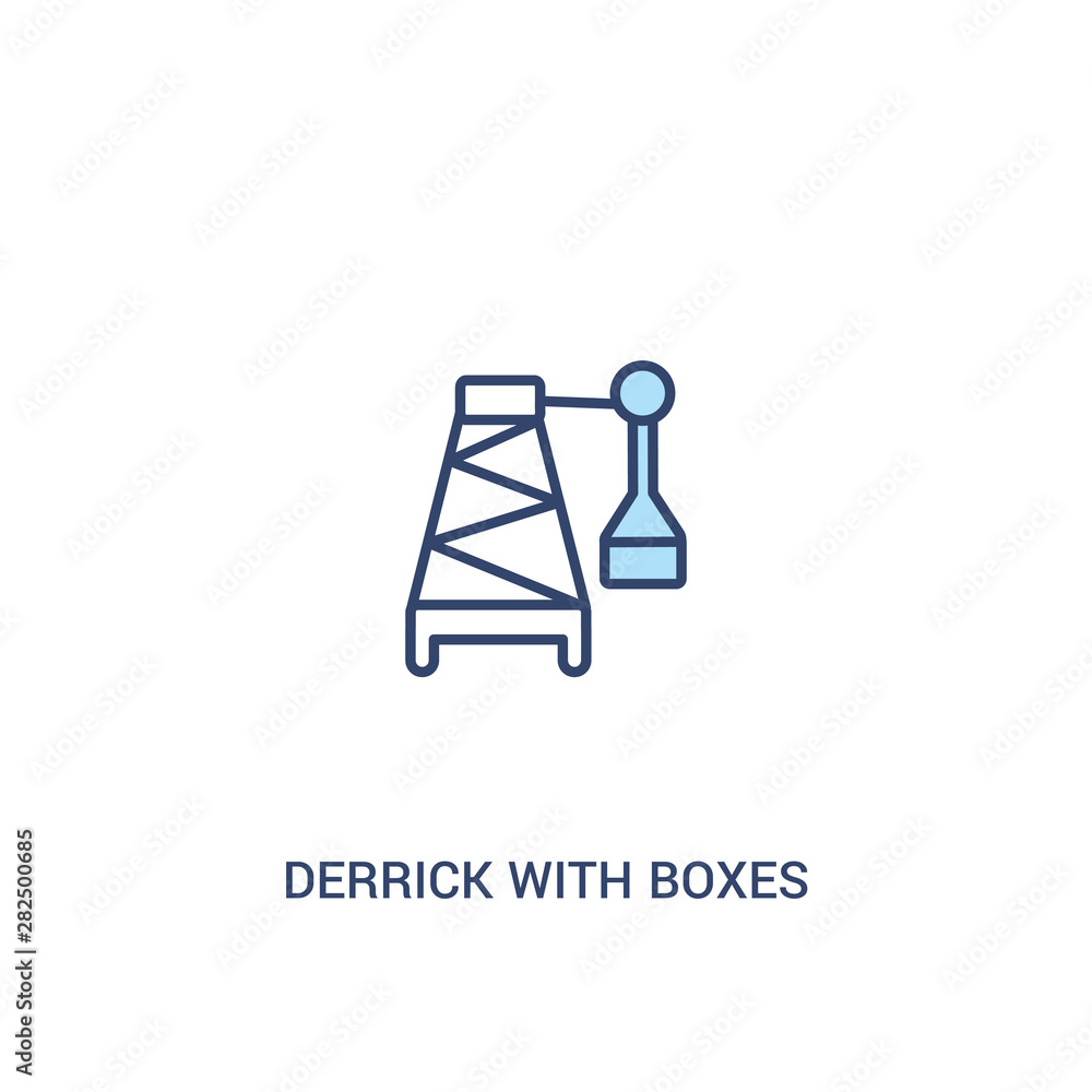 Poster derrick with boxes concept 2 colored icon. simple line element illustration. outline blue derrick wi