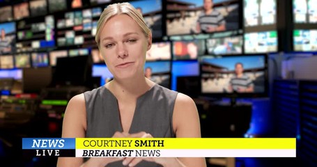 Female presenting the breakfast news, live from studio