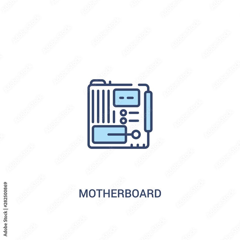 Poster motherboard concept 2 colored icon. simple line element illustration. outline blue motherboard symbo