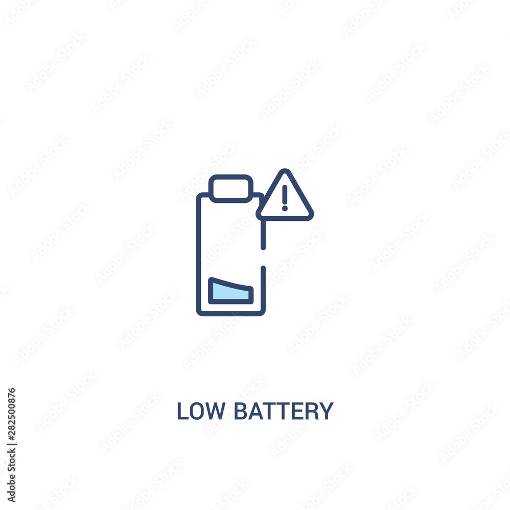 Poster low battery concept 2 colored icon. simple line element illustration. outline blue low battery symbo