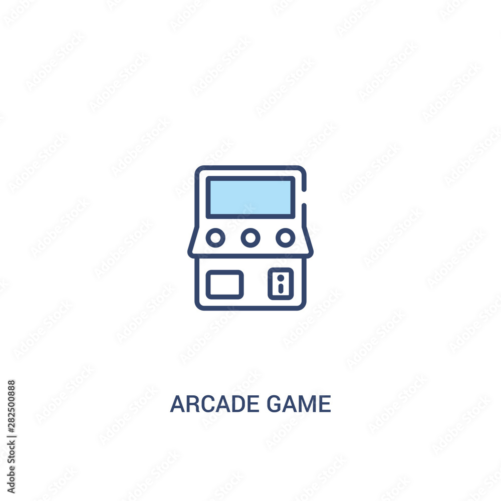 Poster arcade game concept 2 colored icon. simple line element illustration. outline blue arcade game symbo
