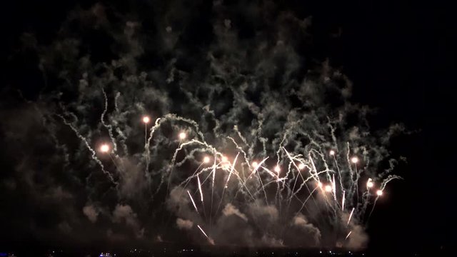 Fireworks in Colombinas feast in Huelva, Andalusia, Spain. Conmemorates the departure of the first voyage of Christopher Columbus in 1492 when reached the New World