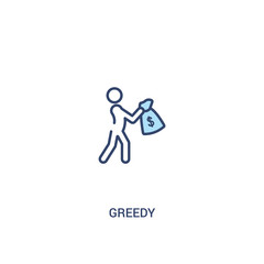 greedy concept 2 colored icon. simple line element illustration. outline blue greedy symbol. can be used for web and mobile ui/ux.