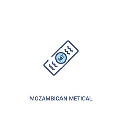 mozambican metical concept 2 colored icon. simple line element illustration. outline blue mozambican metical symbol. can be used for web and mobile ui/ux.