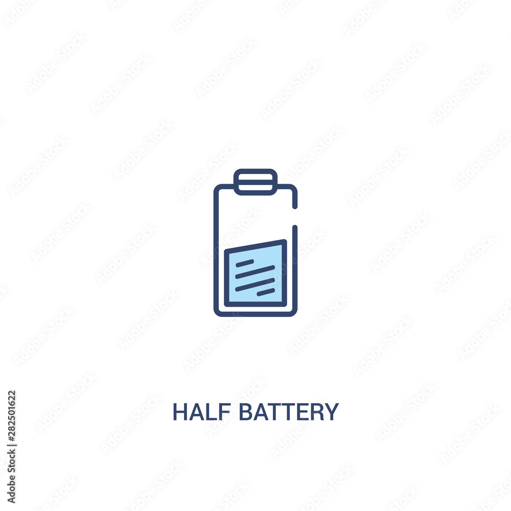 Poster half battery concept 2 colored icon. simple line element illustration. outline blue half battery sym