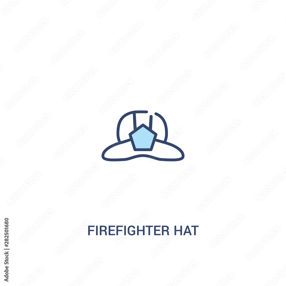 Poster firefighter hat concept 2 colored icon. simple line element illustration. outline blue firefighter h