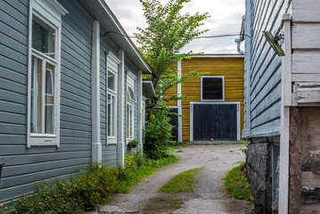 Cobbled streets and colorfully painted old wooden houses in Porvoo in Finland in a summer evening - 8