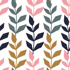 Leaves seamless pattern. Scandinavian style, vector illustration. Design for fabric, wrapping, textile, wallpaper, apparel