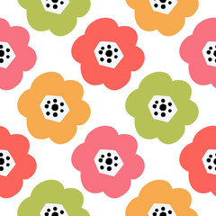 Fototapeta na wymiar Flowers seamless pattern. Scandinavian style, vector illustration. Design for fabric, wrapping, textile, wallpaper, apparel.
