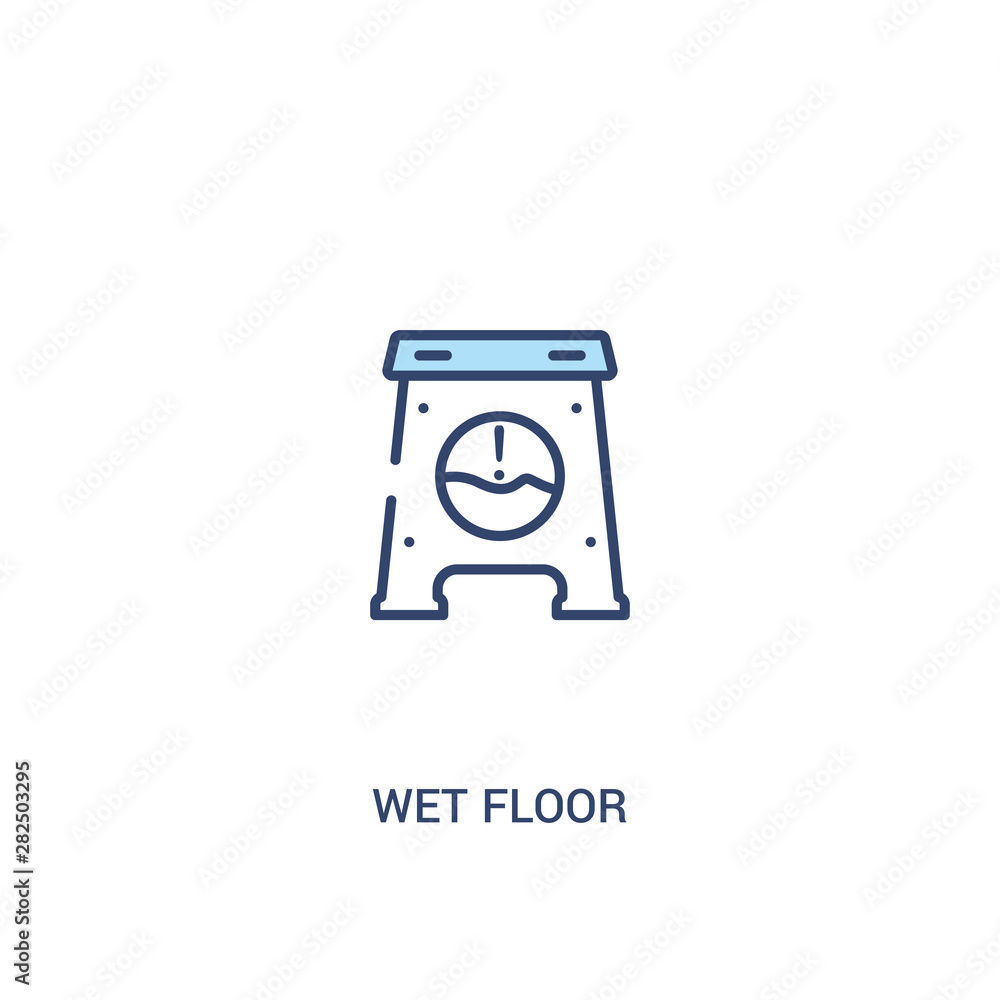 Poster wet floor concept 2 colored icon. simple line element illustration. outline blue wet floor symbol. c