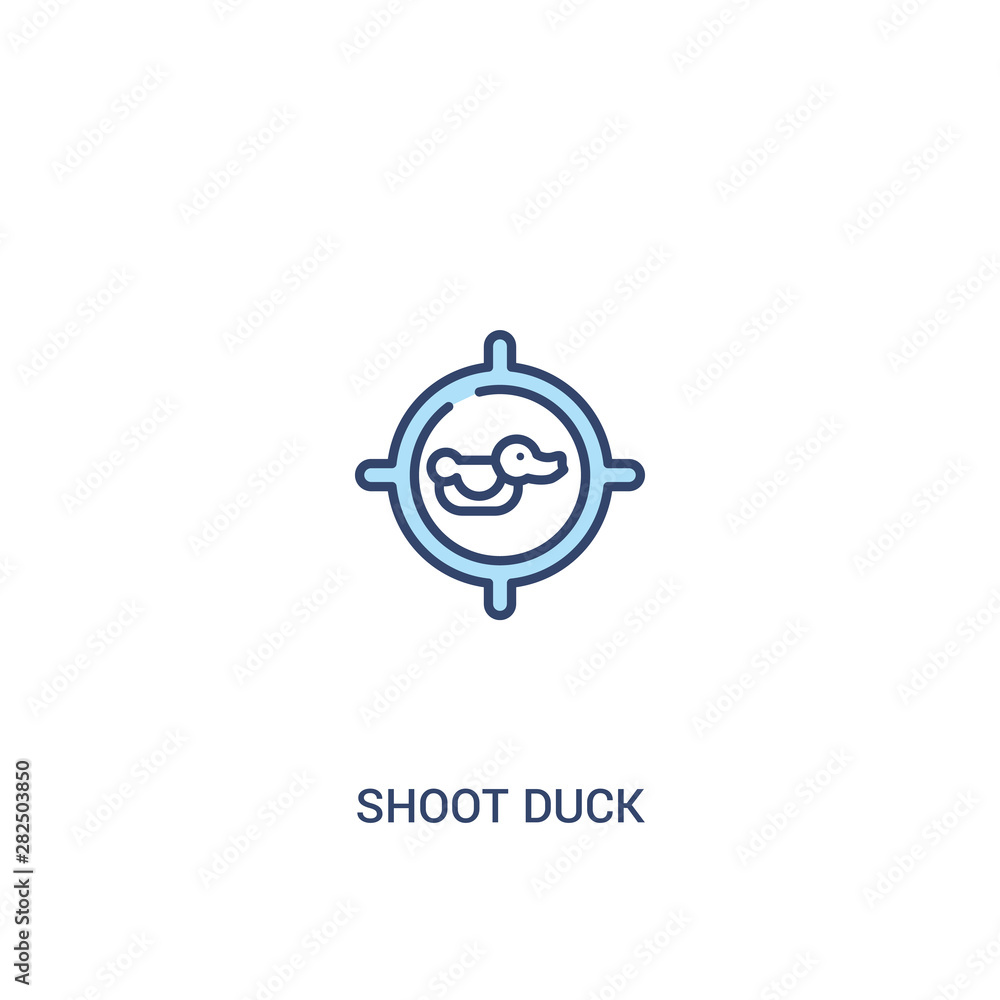 Poster shoot duck concept 2 colored icon. simple line element illustration. outline blue shoot duck symbol.
