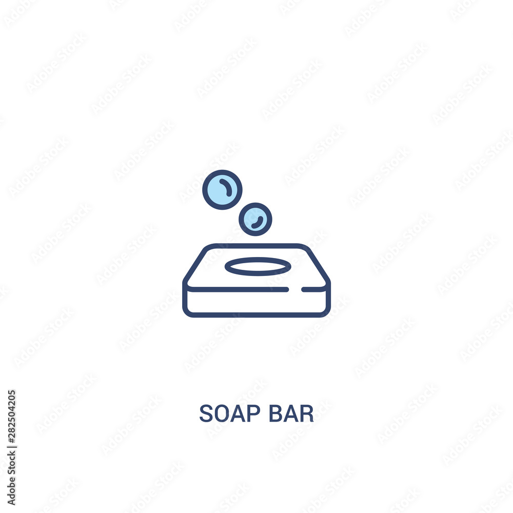 Poster soap bar concept 2 colored icon. simple line element illustration. outline blue soap bar symbol. can