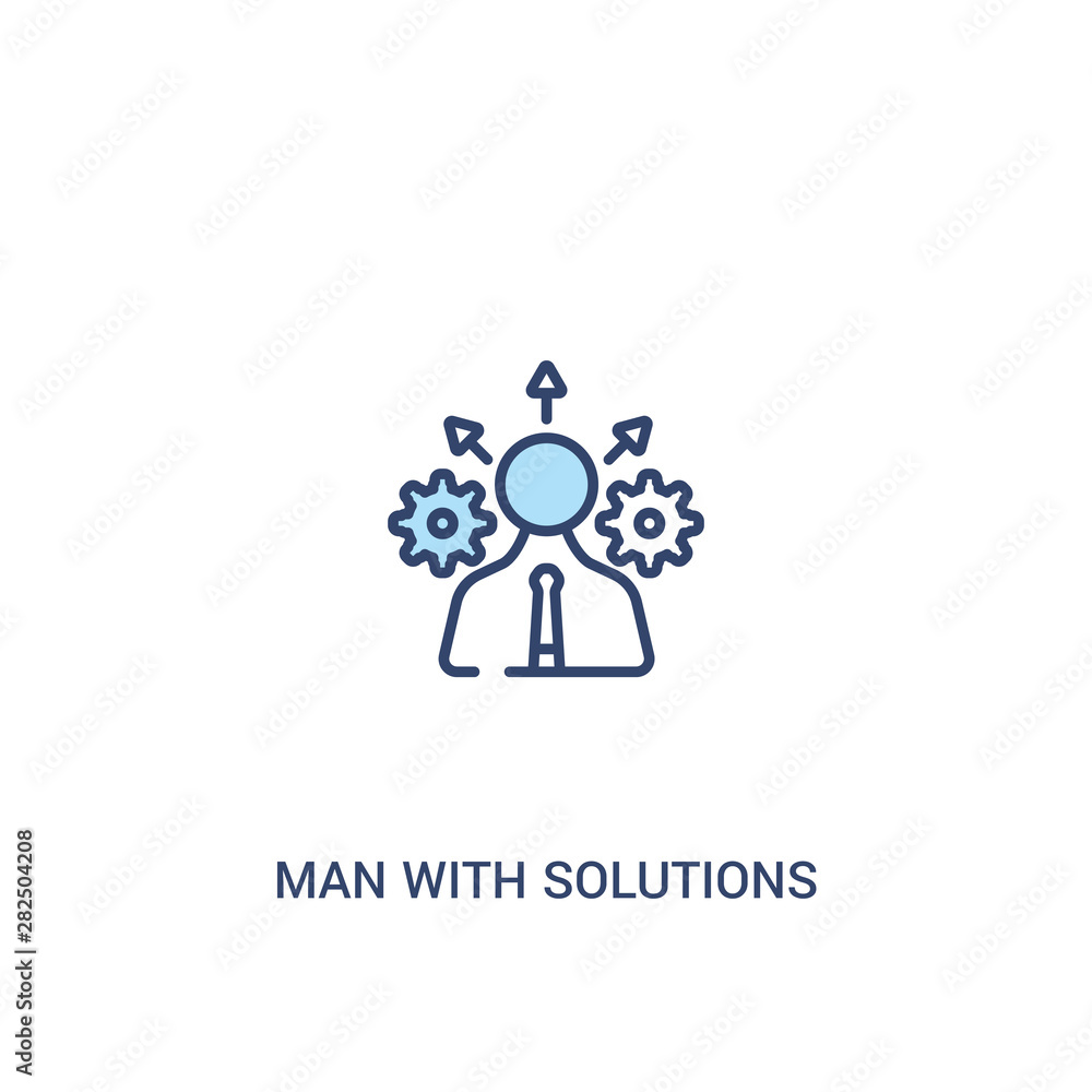 Poster man with solutions concept 2 colored icon. simple line element illustration. outline blue man with s