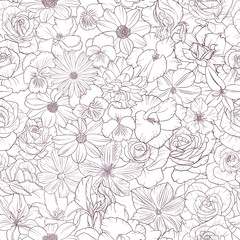 vector seamless pattern with drawing flowers