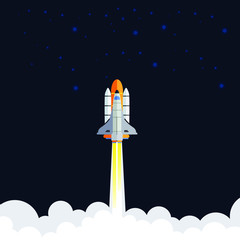 Rocket launch illustration. Product business launch concept design ship vector technology background
