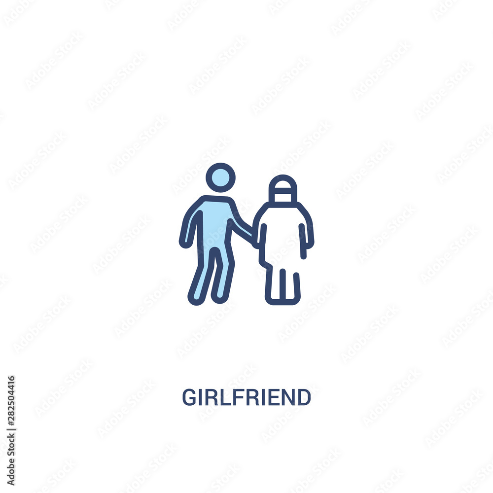 Poster girlfriend concept 2 colored icon. simple line element illustration. outline blue girlfriend symbol.