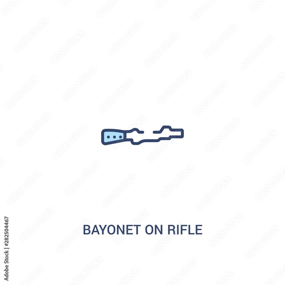 Poster bayonet on rifle concept 2 colored icon. simple line element illustration. outline blue bayonet on r