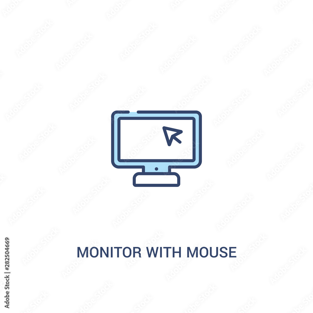Poster monitor with mouse cursor concept 2 colored icon. simple line element illustration. outline blue mon