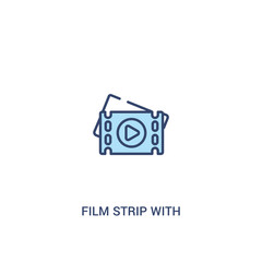 film strip with play triangle concept 2 colored icon. simple line element illustration. outline blue film strip with play triangle symbol. can be used for web and mobile ui/ux.