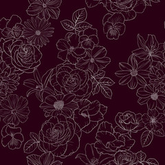 vector seamless pattern with drawing flowers