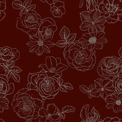 vector seamless pattern with drawing flowers