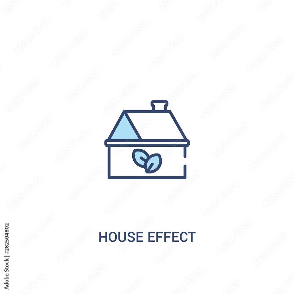 Poster house effect concept 2 colored icon. simple line element illustration. outline blue house effect sym