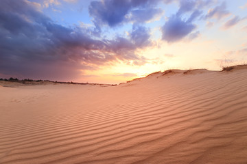 Fototapeta na wymiar sunset on sand dunes / bright colors of early spring