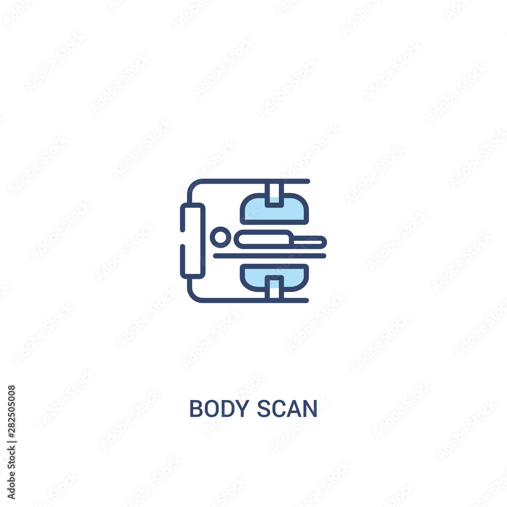 Poster body scan concept 2 colored icon. simple line element illustration. outline blue body scan symbol. c