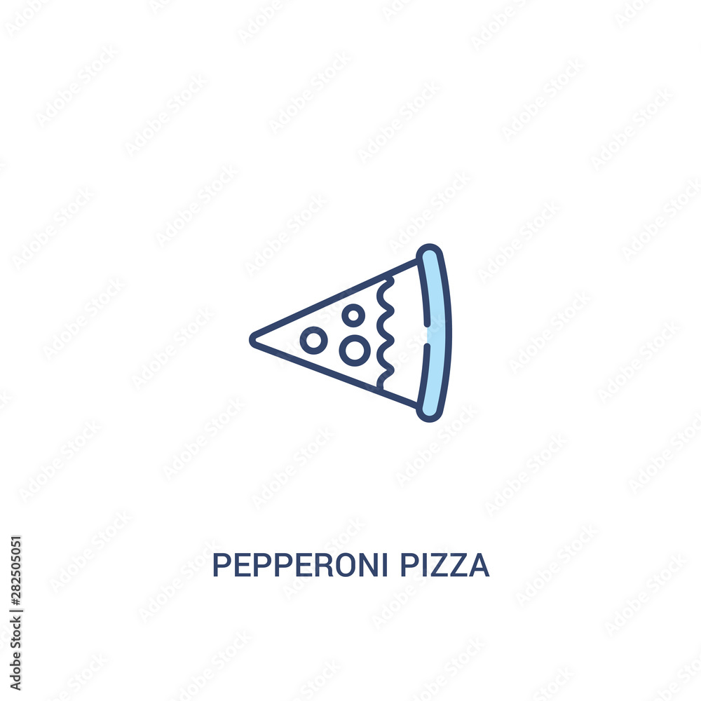 Poster pepperoni pizza slice concept 2 colored icon. simple line element illustration. outline blue peppero