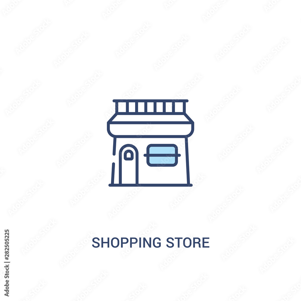 Poster shopping store concept 2 colored icon. simple line element illustration. outline blue shopping store
