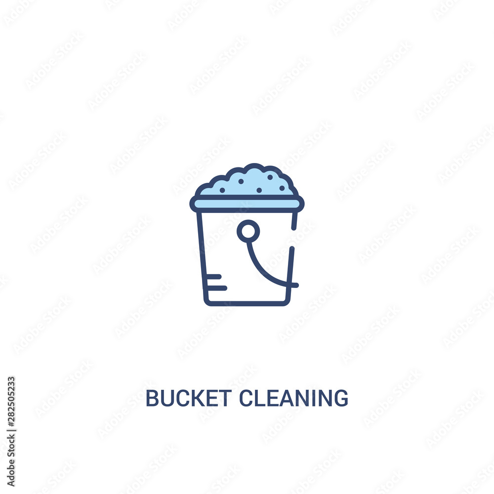 Poster bucket cleaning concept 2 colored icon. simple line element illustration. outline blue bucket cleani