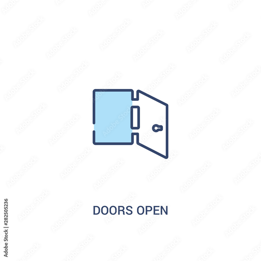Poster doors open concept 2 colored icon. simple line element illustration. outline blue doors open symbol.