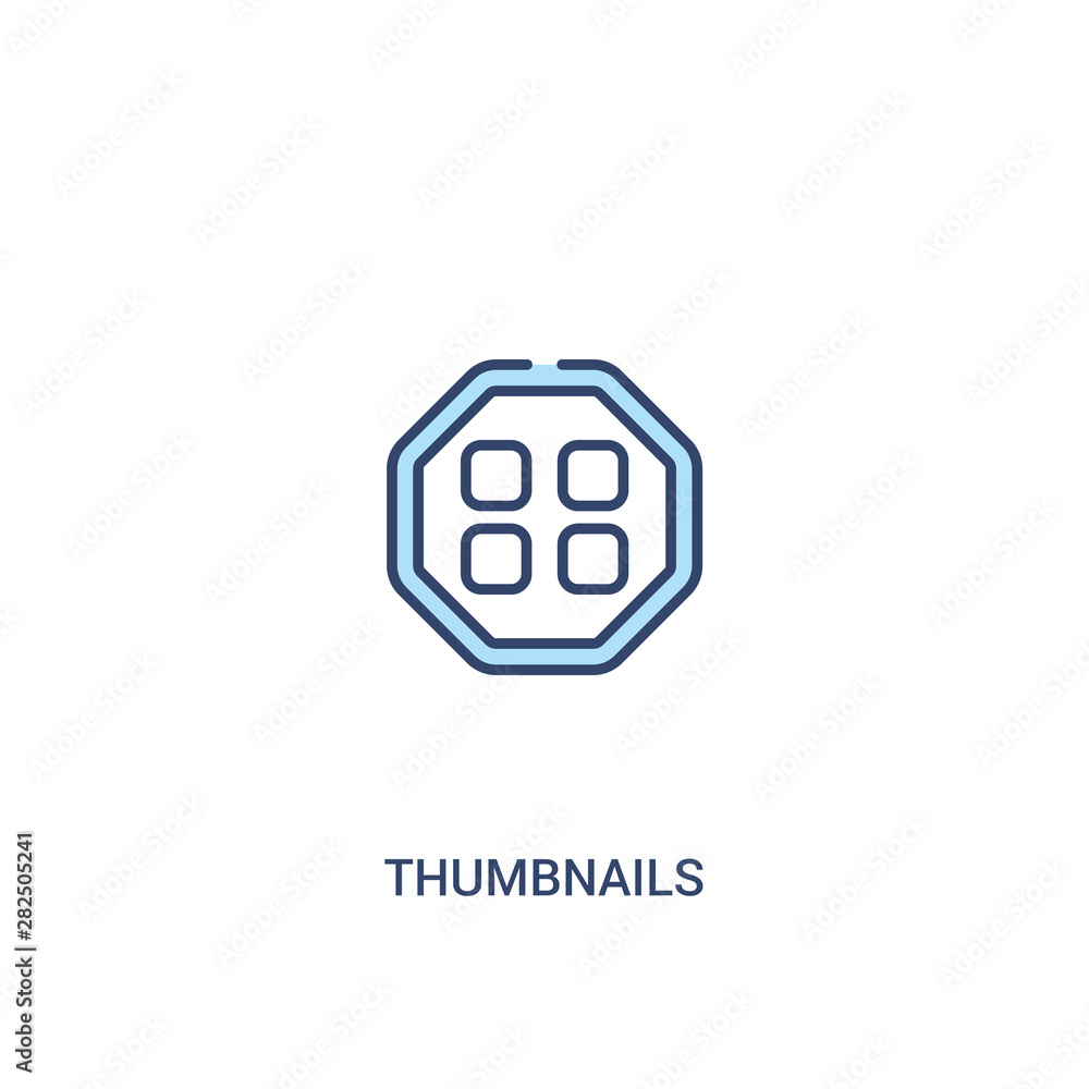 Poster thumbnails concept 2 colored icon. simple line element illustration. outline blue thumbnails symbol.