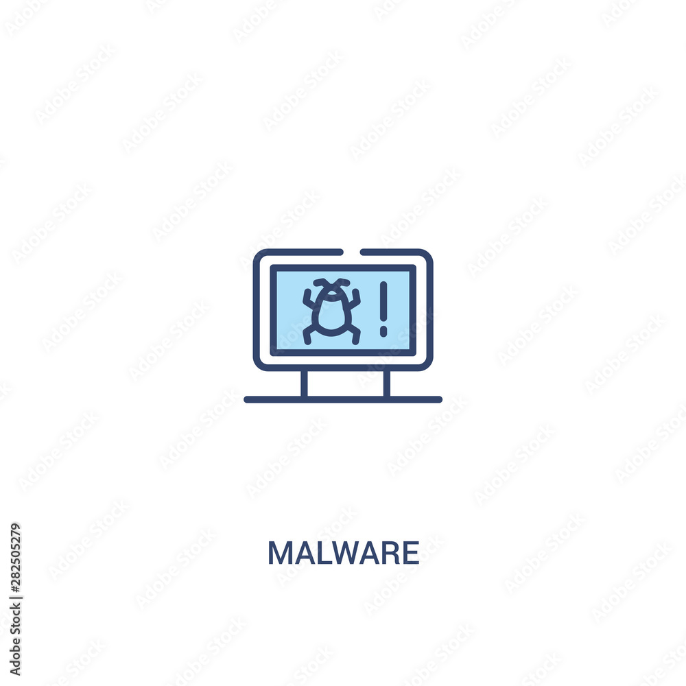 Poster malware concept 2 colored icon. simple line element illustration. outline blue malware symbol. can b
