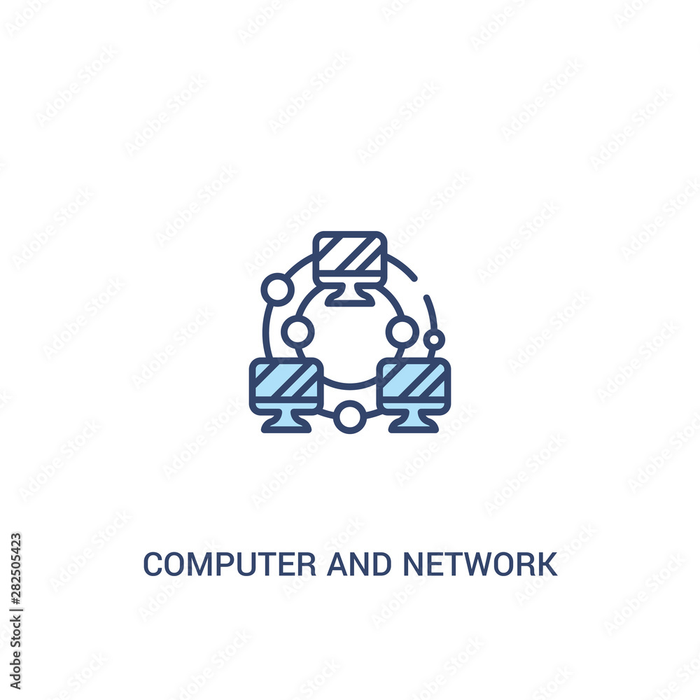 Poster computer and network concept 2 colored icon. simple line element illustration. outline blue computer