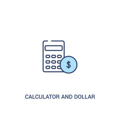 calculator and dollar concept 2 colored icon. simple line element illustration. outline blue calculator and dollar symbol. can be used for web and mobile ui/ux.