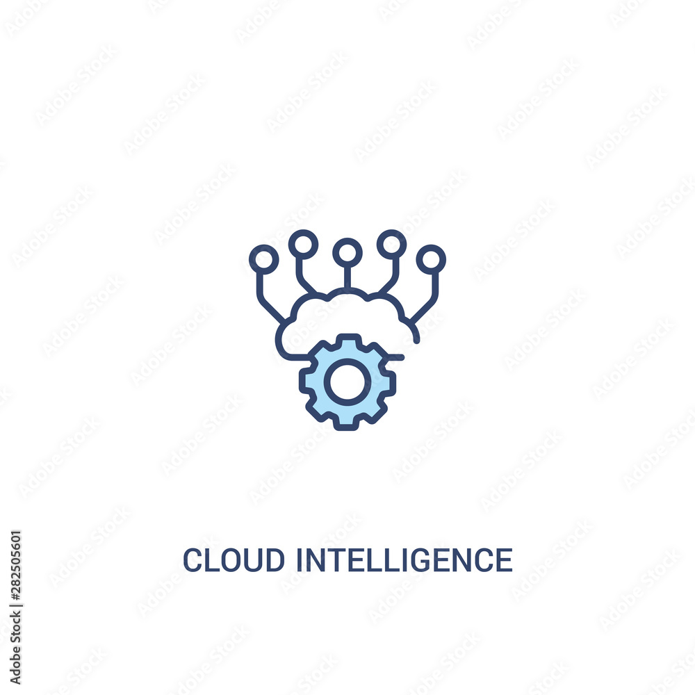 Poster cloud intelligence concept 2 colored icon. simple line element illustration. outline blue cloud inte