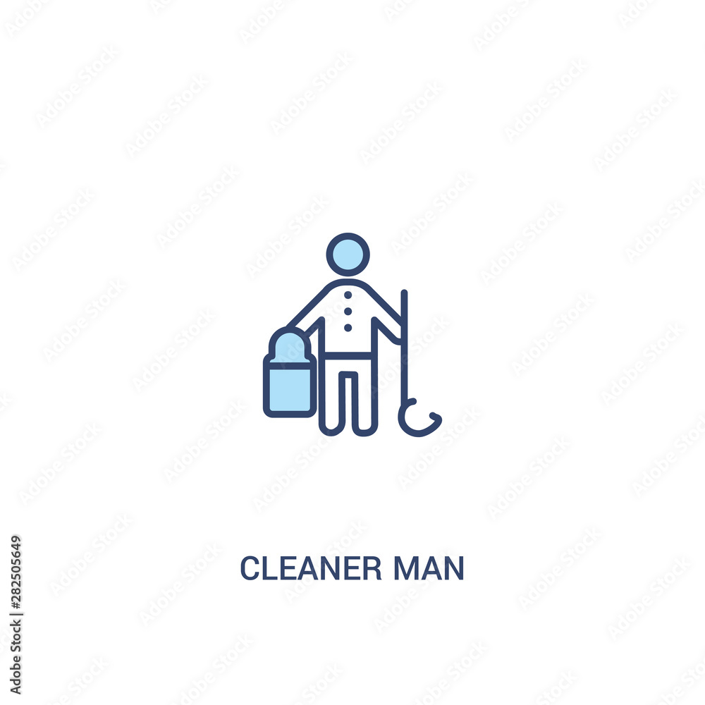Poster cleaner man concept 2 colored icon. simple line element illustration. outline blue cleaner man symbo