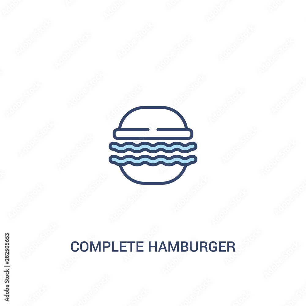 Poster complete hamburger concept 2 colored icon. simple line element illustration. outline blue complete h